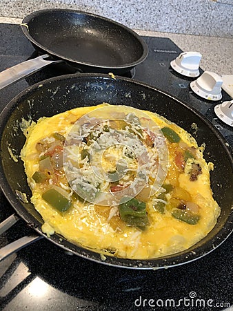 vegetable omelette in skillet fry pan, Stock Photo