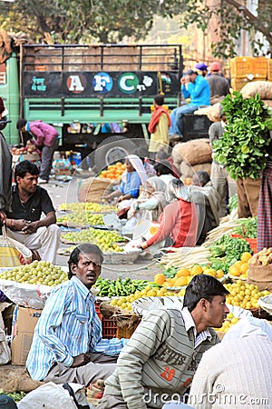 Vegetable produce market scene India Editorial Stock Photo
