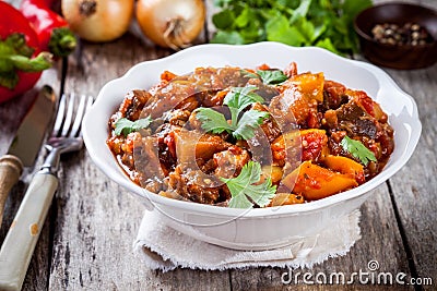 Vegetable ragout (ratatouille) paprika, eggplant and tomato Stock Photo