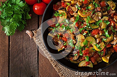 Vegetable Ratatouille in frying pan Stock Photo