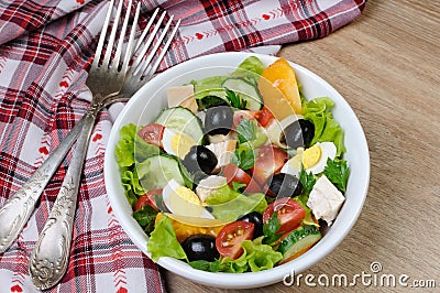 Vegetable salad with chicken and eggs Stock Photo