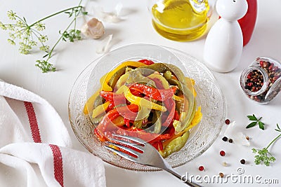 Vegetable salad: roasted bell pepper with garlic sauce Stock Photo