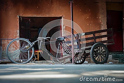 vegetable selling cart standing lonely and empty Editorial Stock Photo