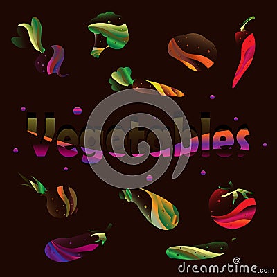 Vegetable set. Vector. Corn, onion, pepper, peas, chili, cauliflower, zucchini, tomato, pumpkin, beet, carrot, potatoes, cabbage, Stock Photo