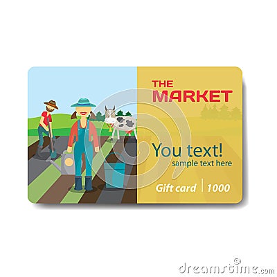 Vegetable shop. Sale discount gift card. Branding design Vector Illustration