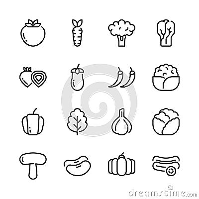 Vegetable simple outline icon set.Vector illustration Vector Illustration