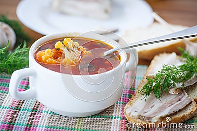 Vegetable soup with cauliflower and beets Stock Photo