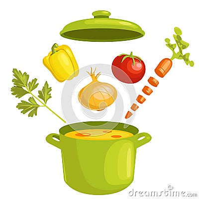 Vegetable soup with ingredients Vector Illustration