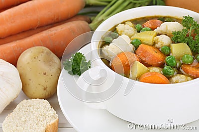 Vegetable soup meal closeup with vegetables in bowl Stock Photo