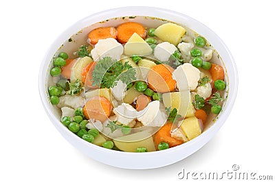 Vegetable soup meal with vegetables in bowl isolated Stock Photo