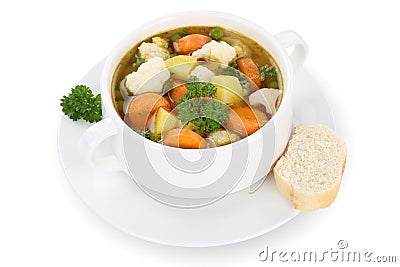 Vegetable soup meal with vegetables in bowl isolated Stock Photo