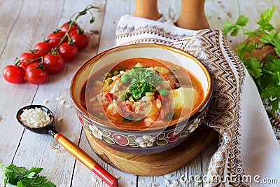 Vegetable soup with rice Stock Photo