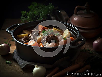 vegetable stew with meat, potatoes, carrots Stock Photo