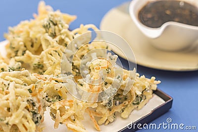 Plate with vegetable tempura and shoyu Stock Photo