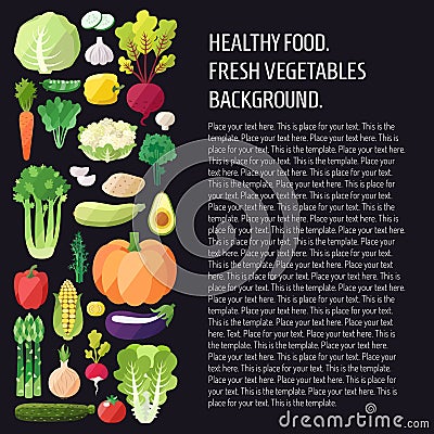 Vegetable vector background. Modern flat design. Healthy food background. Vector Illustration