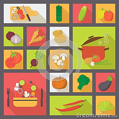 Vegetable vector icons, food set for cooking, Vector Illustration