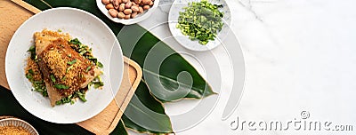 Vegetable zongzi. Vegetarian rice dumpling for Duanwu Dragon Boat Festival food Stock Photo