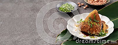 Vegetable zongzi. Vegetarian rice dumpling for Duanwu Dragon Boat Festival food Stock Photo