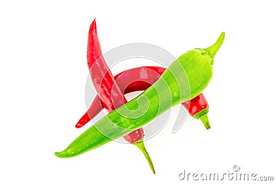 Vegetables asia spicy pepper whole pepper multicolored red green long bright background Stock Photo