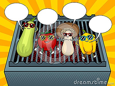 Vegetables on bbq pop art vector illustration Vector Illustration