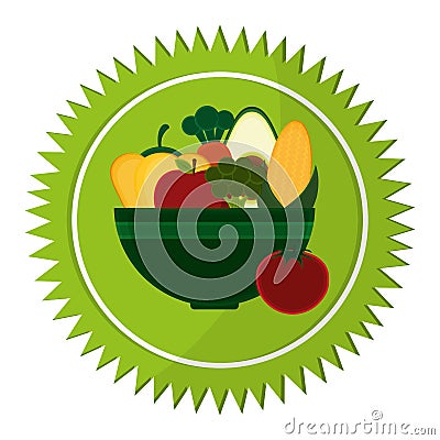 Vegetables bowl vegan healthy food label Vector Illustration