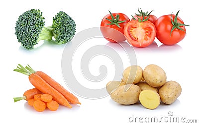 Vegetables carrots tomatoes vegetable potatoes food isolated Stock Photo