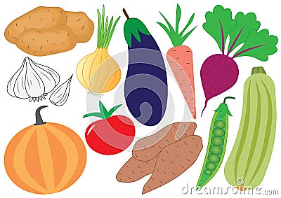 Vegetables cartoon set, icons. Vector illustration Vector Illustration