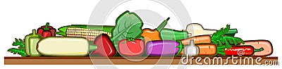Vegetables in a cartoon style. Isolated vector illustration on a white background. Garden fruits: hot and bell peppers, zucchini, Vector Illustration