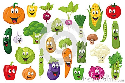 Set of 26 different vegetables in cartoon style Vector illustration Vector Illustration