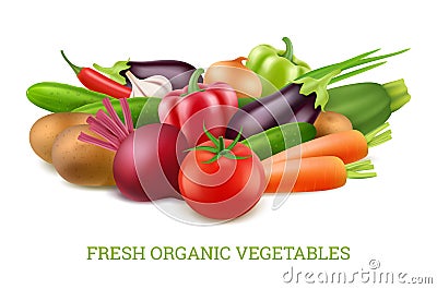 Vegetables collection 3d. Organic vegan healthy food nutrition vector realistic pictures Vector Illustration