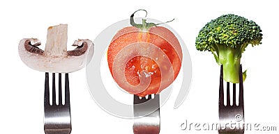 Vegetables on the collection of forks Stock Photo