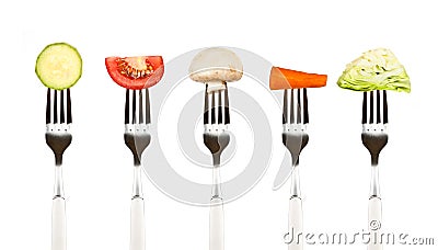 Vegetables on the collection of forks, diet concep Stock Photo