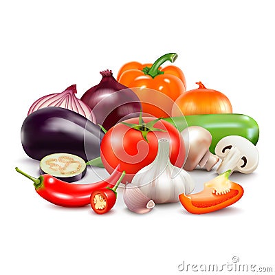 Vegetables Composition On White Background Vector Illustration