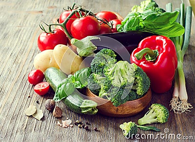 Vegetables for cooking healthy dinner, fresh vegetarian ingredie Stock Photo