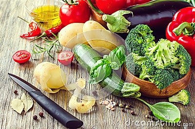 Vegetables for cooking healthy dinner, fresh vegetarian ingredie Stock Photo