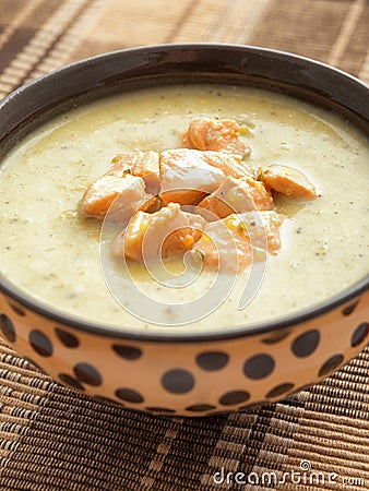 Vegetables cream soup with chicken Stock Photo