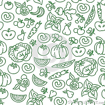 Vegetables diet food background. Vector raw vegetable foods for healthy seamless pattern Vector Illustration