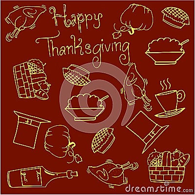 Vegetables and food thanksgiving doodles Vector Illustration