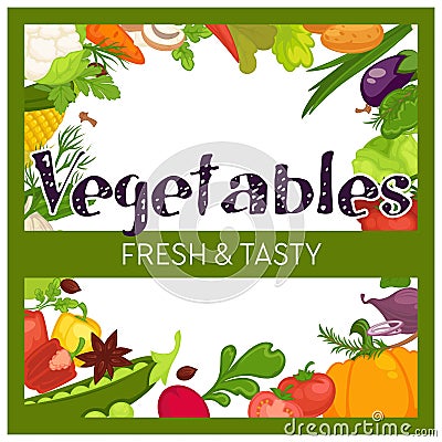 Vegetables frame market or grocery store harvest or crop Vector Illustration