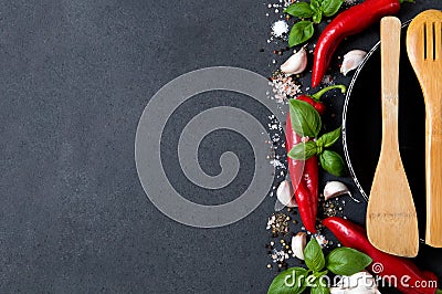 Vegetables, fresh herbs, hot spices and household goods Stock Photo