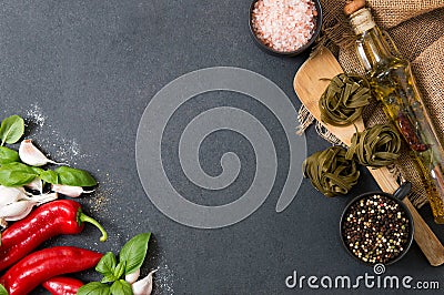 Vegetables, fresh herbs, hot spices and household goods Stock Photo