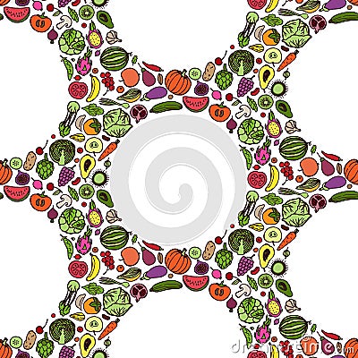 Vegetables and Fruit Seamless Pattern Vector Illustration