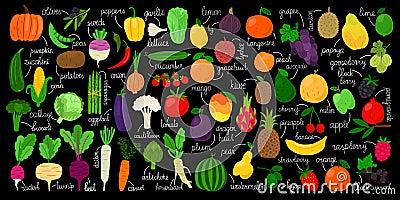 Vegetables, fruits and berries Vector Illustration