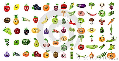 Vegetables and fruits face set. Vector Illustration