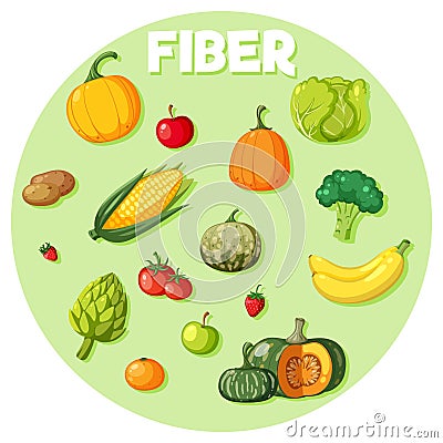 Vegetables and fruits fiber foods group Vector Illustration