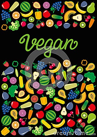 Vegetables and fruits icons rectangle frame bacground Vector Illustration