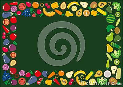 Vegetables and fruits icons rectangle frame Vector Illustration