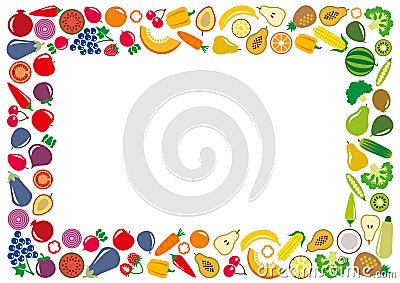 Vegetables and fruits icons rectangle frame Vector Illustration