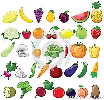 Vegetables and fruits icons Vector Illustration