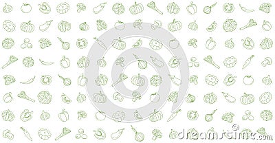 Vegetables and fruits. Seamless hand drawn doodle pattern. Illustration for backgrounds, card, posters, banners, textile prints, c Vector Illustration